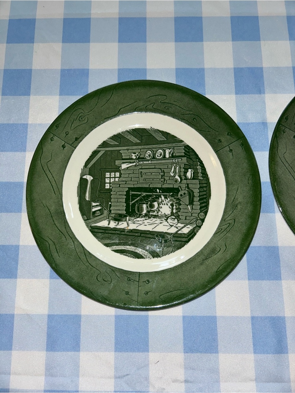 Vintage 1950’s Colonial Homestead Green Dinner Plate set of 2